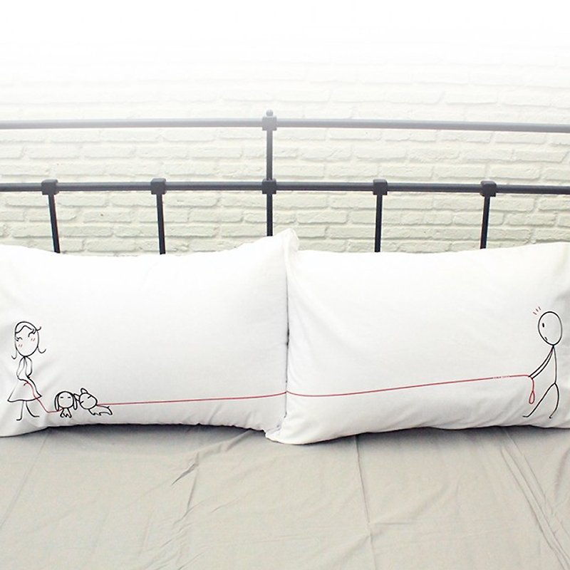 "Puppy Love" Boy Meets Girl white couple pillowcases by Human Touch - 枕頭/抱枕 - 其他材質 