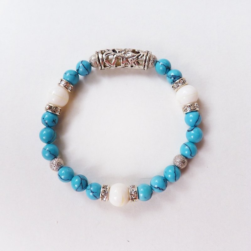 ❖FANG y [summer national wind] turquoise 砗 磲 bracelet - สร้อยข้อมือ - วัสดุอื่นๆ สีน้ำเงิน