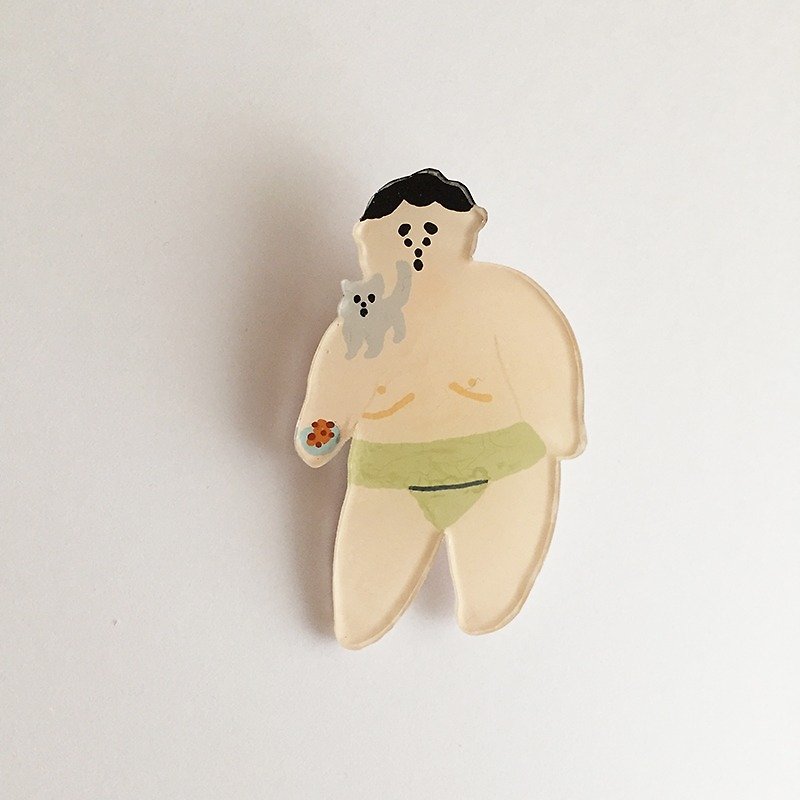 Brooch pin / responsible for feeding the cats have cat Mr. Sumo ~ ~ on the shoulders - เข็มกลัด - พลาสติก สีทอง