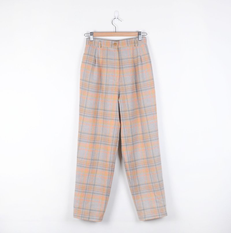 【蛋植物古着】橙子格格格子毛料褲 - กางเกงขายาว - วัสดุอื่นๆ สีเทา