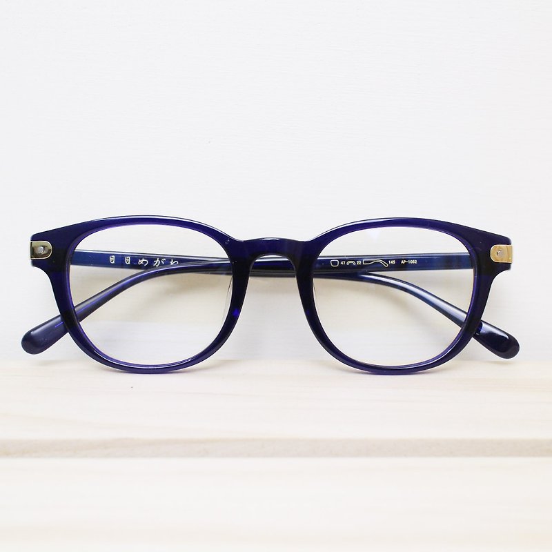 復古圓框 限量透明深藍 金屬腳片 鏡框 眼鏡 - 眼鏡・フレーム - プラスチック ブルー