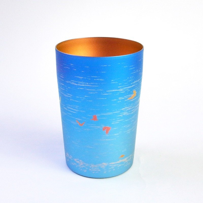 【日本製Horie m4e】鈦愛生活系列-純鈦朱鷺雙層啤酒杯(藍)-限定 - 杯子 - 其他金屬 藍色