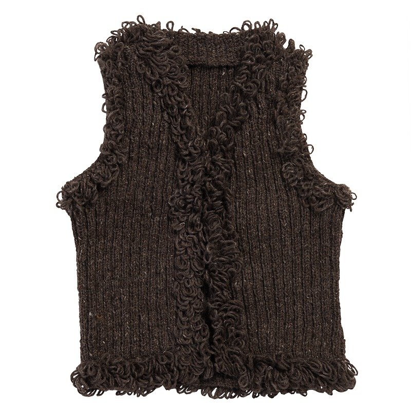 Earth tree fair trade- "hand-woven wool Series" - hand-woven wool hooded vest dark - เสื้อกั๊กผู้หญิง - วัสดุอื่นๆ 