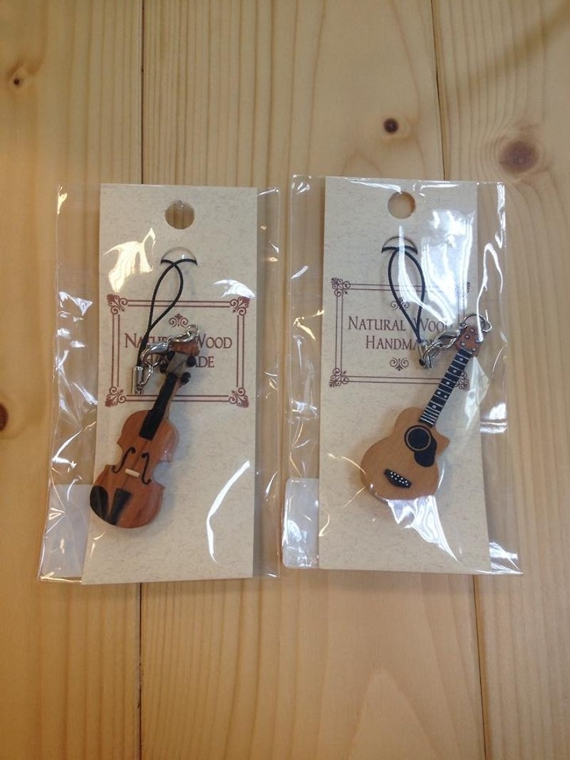 原木樂器手機吊飾-吉他、小提琴 - その他 - 木製 