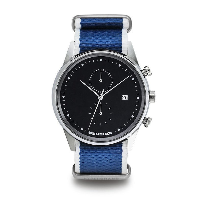 HYPERGRAND - Chrono Silver Black Straight Jacquard Blue Cold Steel Chrono - silver and black dial blue twill Watches - นาฬิกาผู้หญิง - กระดาษ สีน้ำเงิน