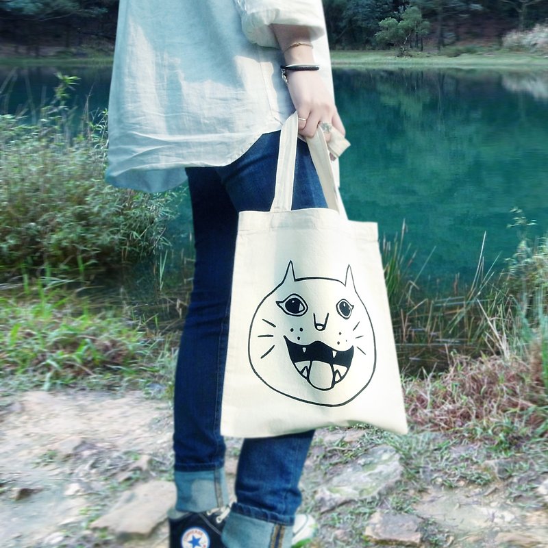 Big cat smiley cat bag ︱ - Handbags & Totes - Cotton & Hemp White