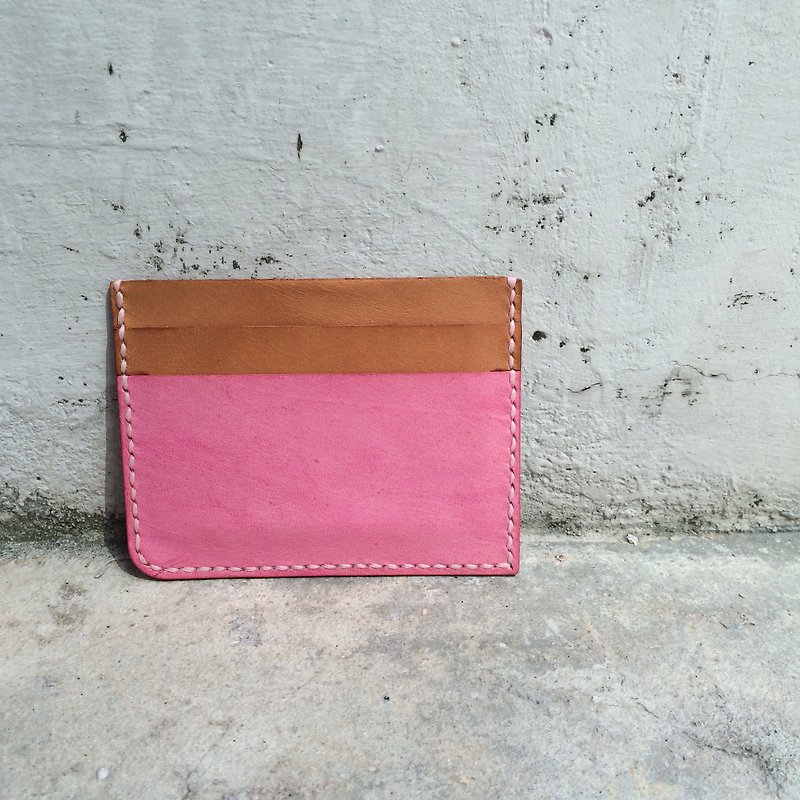 cottontail // handmade leather 5-slot cardholder - กระเป๋าสตางค์ - หนังแท้ สึชมพู