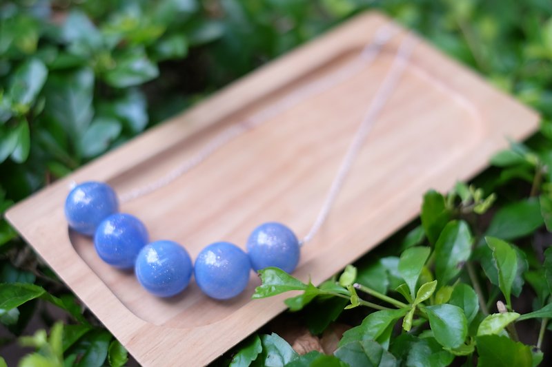 簡約純銀天藍色玻璃珠泡泡項鏈 (限定品) - 項鍊 - 其他材質 藍色