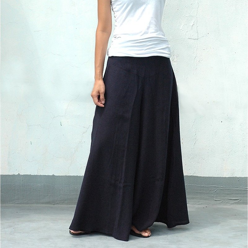 Handmade cotton wide swing Skirt - blue - กางเกงขายาว - ผ้าฝ้าย/ผ้าลินิน สีน้ำเงิน