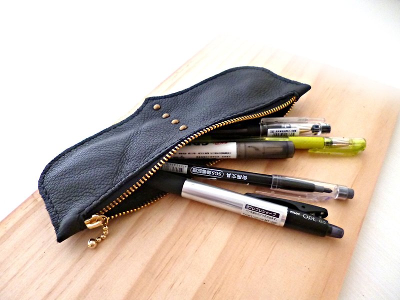 POPO│ cool black leather ROCK│ original pencil │ - กล่องดินสอ/ถุงดินสอ - หนังแท้ สีดำ