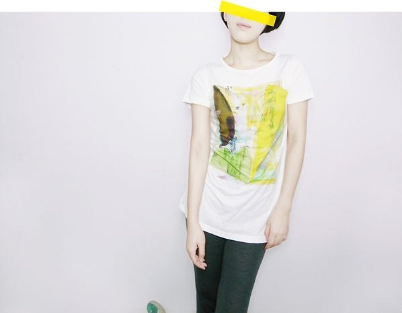 I. A. N Design Bird Bird Long organic cotton short-sleeved T Organic Cotton S / M - Women's T-Shirts - Cotton & Hemp White