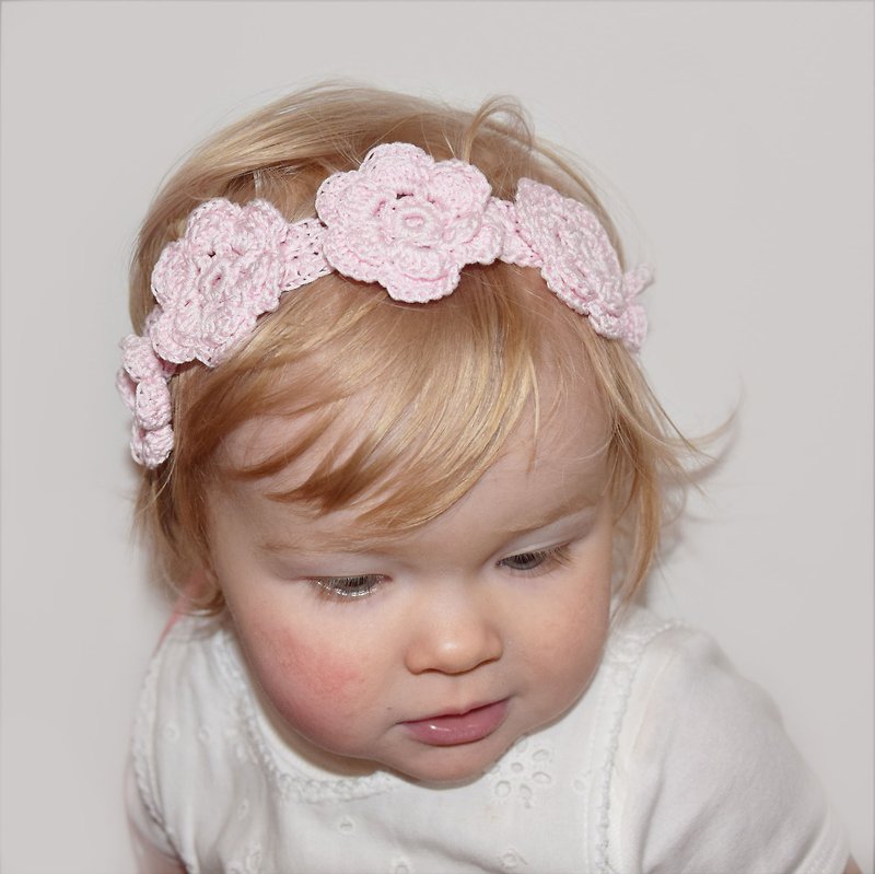 Pink Baby Girl Headband - Cherry Blossom Flower Crown for Baby Girls and Toddlers - Flower Girl Headband or Belt - Baby Photo Prop - Bibs - Other Materials Pink