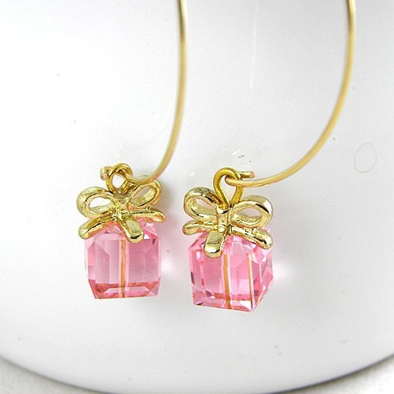 momolico peach Li can -SWAROVSKI crystal ear hook -sweet gift Happy Gift (C-223) - ต่างหู - แก้ว 