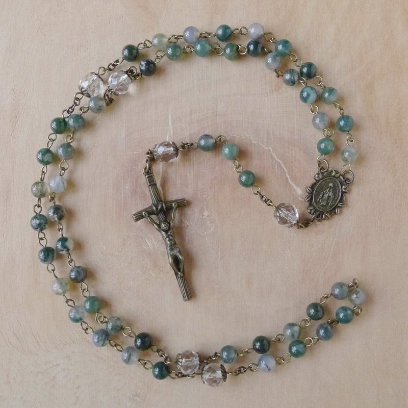 § Rosary § 苔紋瑪瑙+白水晶 - 項鍊 - 其他材質 綠色