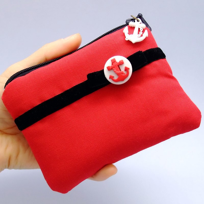 Zipper pouch / coin purse (padded) (ZS-12) - กระเป๋าใส่เหรียญ - ผ้าฝ้าย/ผ้าลินิน สีแดง