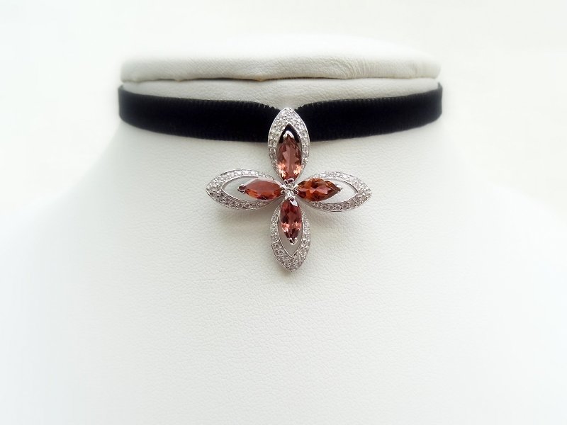 Red Tourmaline Marquise Cut w/ CZ Micro Pave Set Sterling Silver Pendant - Collar Necklaces - Gemstone Red