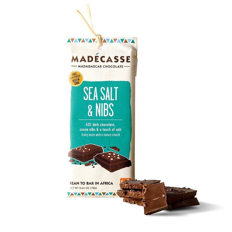 Madagascar chocolate _ sea salt and crushed cocoa beans _ fair trade - ช็อกโกแลต - อาหารสด สีนำ้ตาล