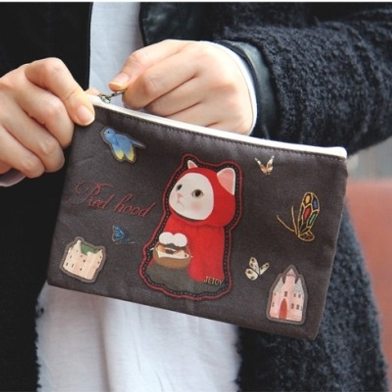 JETOY, Sweet Cat Cotton Makeup Bag_Red hood (J1512306) - กระเป๋าเครื่องสำอาง - ผ้าฝ้าย/ผ้าลินิน หลากหลายสี