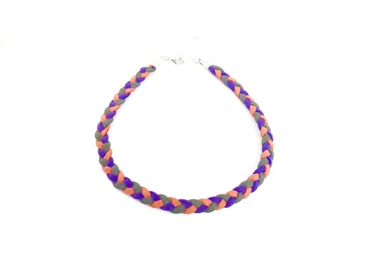 Purple Green Orange-Three-color Twist Necklace - สร้อยคอ - หนังแท้ สีส้ม