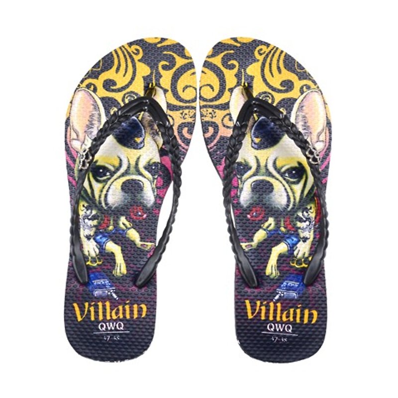 QWQ Creative Design Flip-Flops (No Drills)-Villain Dog-Black [STN0311505] - รองเท้าลำลองผู้หญิง - วัสดุกันนำ้ สีดำ