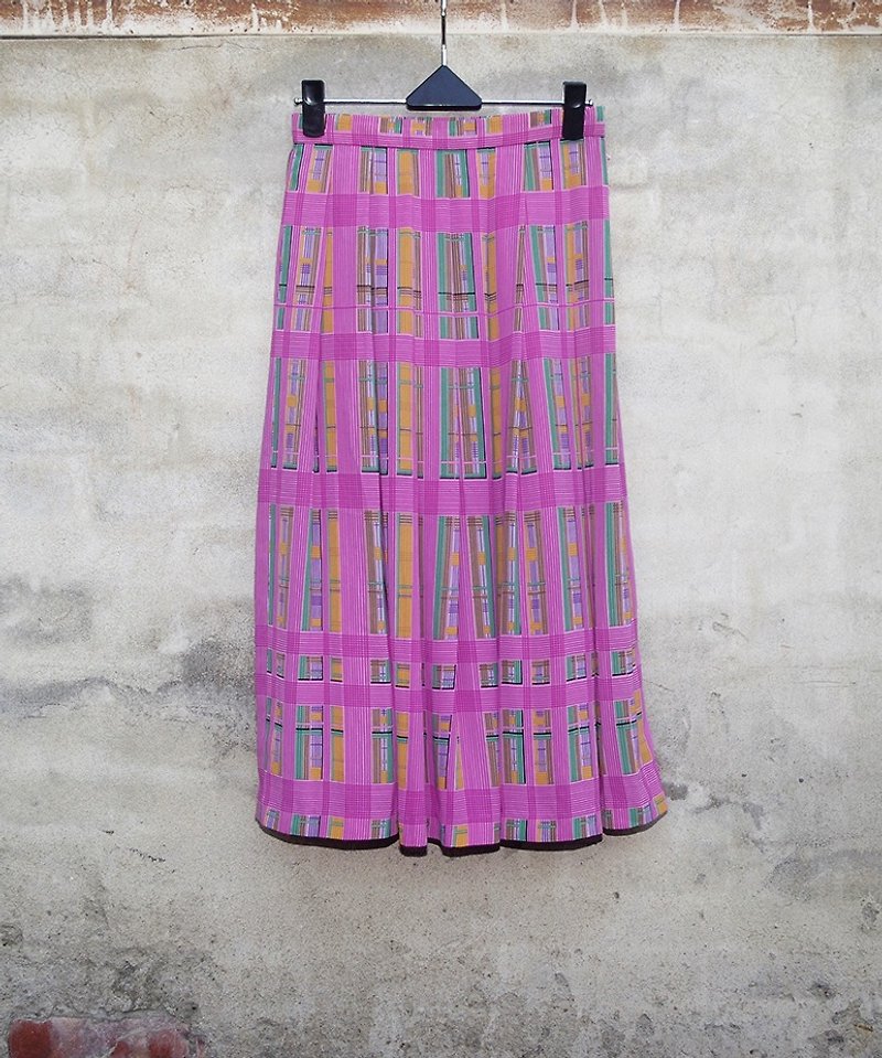 Shiatzy pink plaid pleated skirt vintage - dislocation vintage - - กระโปรง - วัสดุอื่นๆ สึชมพู