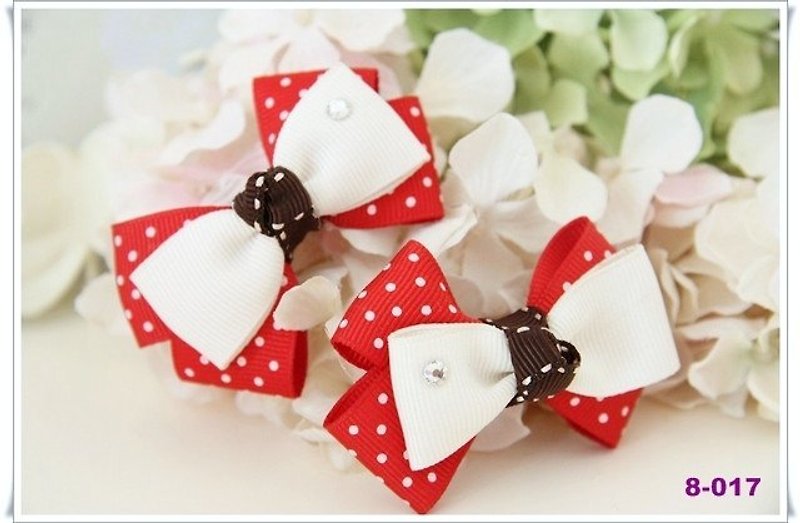 American style hand-made bow [red and white dots] hairpin/hair bundle - Bibs - Other Materials 