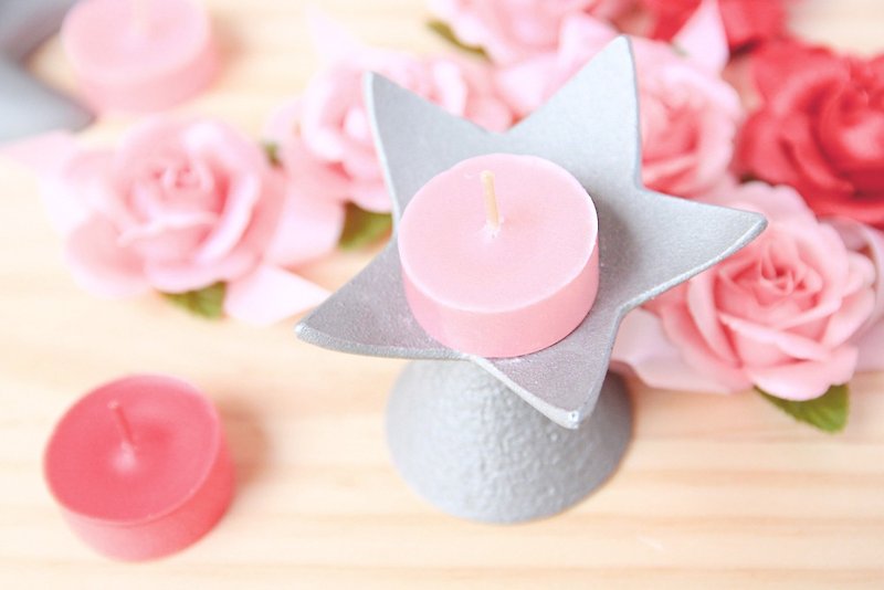 ◤Classic Candle Holde w/a candle-Star - เทียน/เชิงเทียน - โลหะ สีเทา