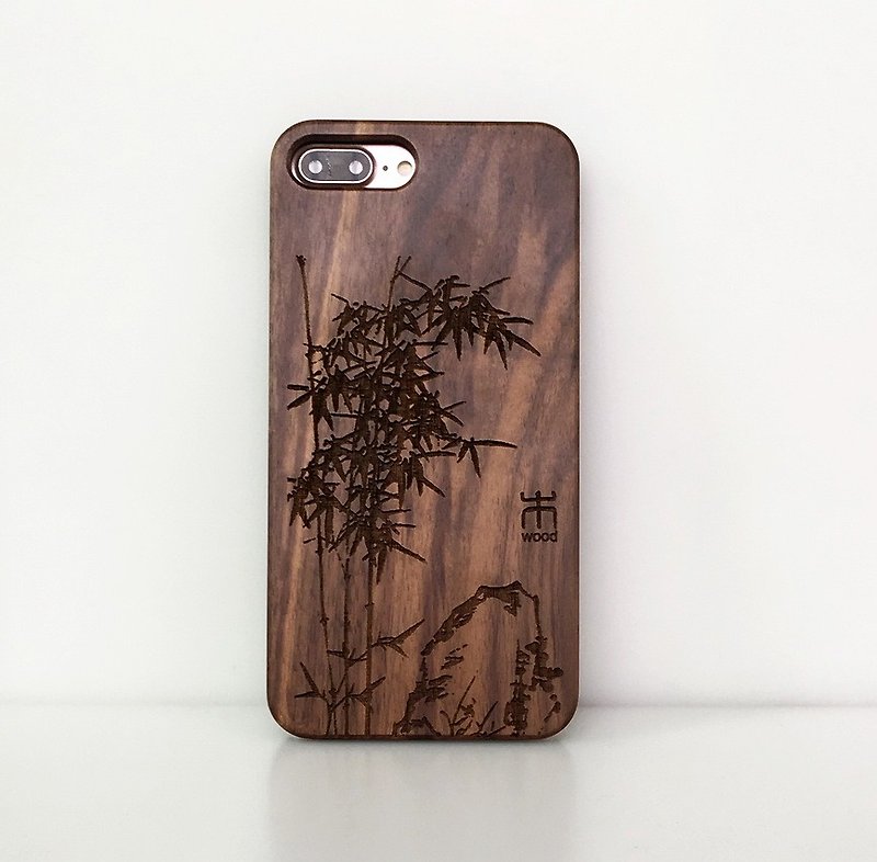Customize wooden iPhone and Samsung case, personalized gift, Bamboo and stone - เคส/ซองมือถือ - ไม้ 