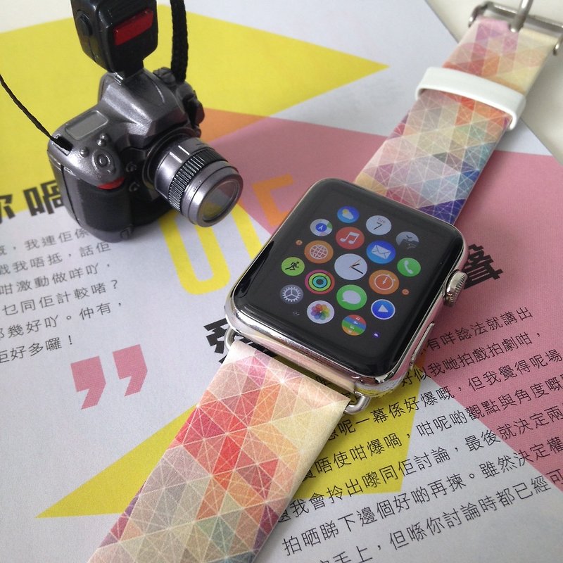 Colorful Dots and Lines Printed on Leather watch band for Apple Watch Series 1-5 - อื่นๆ - หนังแท้ 