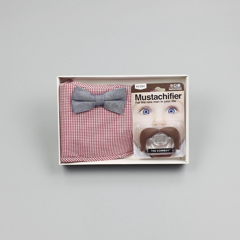 美國FMC X Hipsterkid 男嬰禮盒組 - 牛仔寶寶2件組 (圍兜+奶嘴) - 彌月禮盒 - 棉．麻 多色