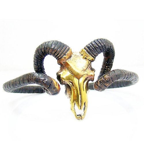MAFIA JEWELRY Ram skull bangle in brass ,Rocker jewelry ,Skull jewelry,Biker jewelry