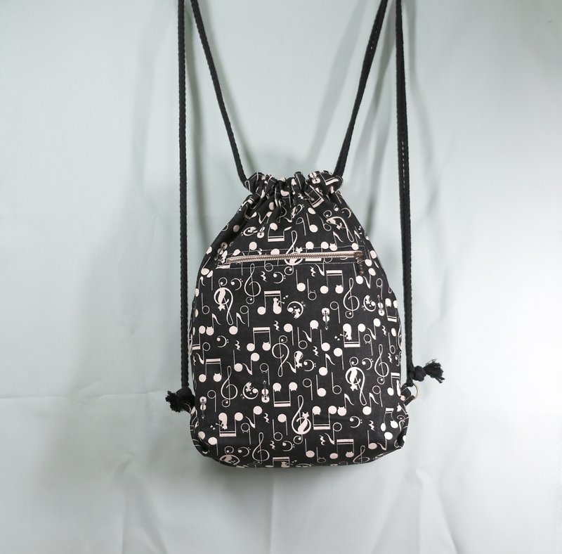 Black and White Music Backpack - Drawstring Bags - Cotton & Hemp Multicolor