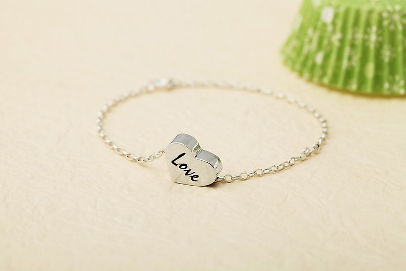 Customized Bracelet Cute Word Plate-Little Love Heart Name English Text Bracelet 925 Sterling Silver Bracelet-ART64 - อื่นๆ - เงินแท้ สีเงิน