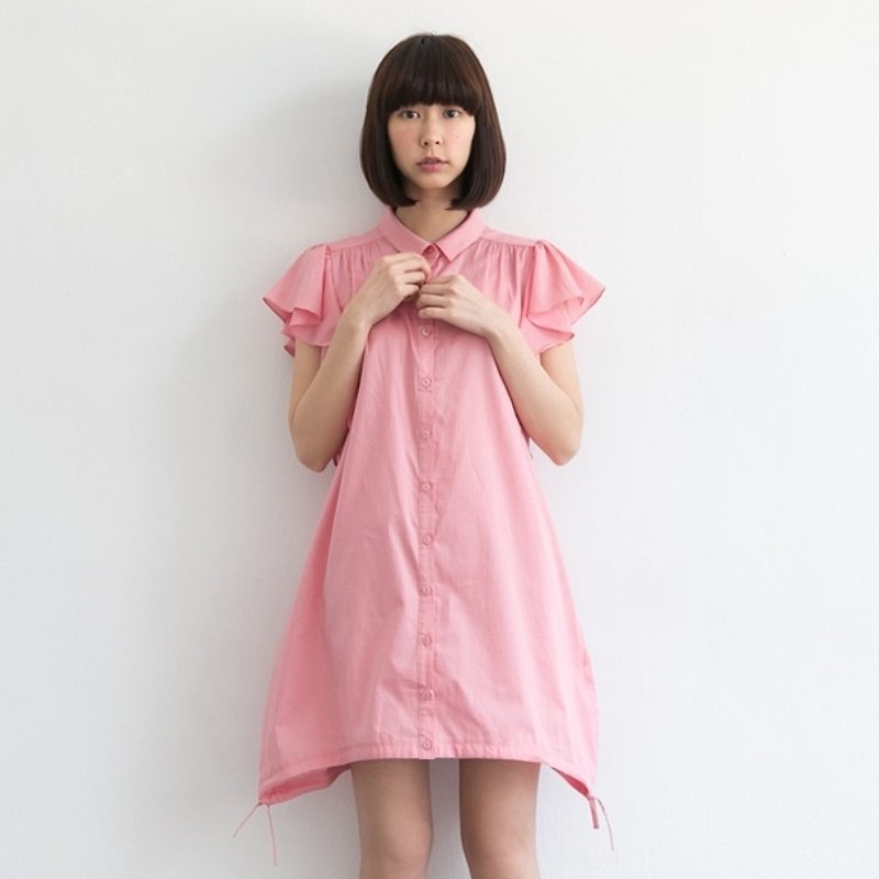 Xu Xu children wave little sleeve shirt Lace Dress - pink - Other - Other Materials Pink