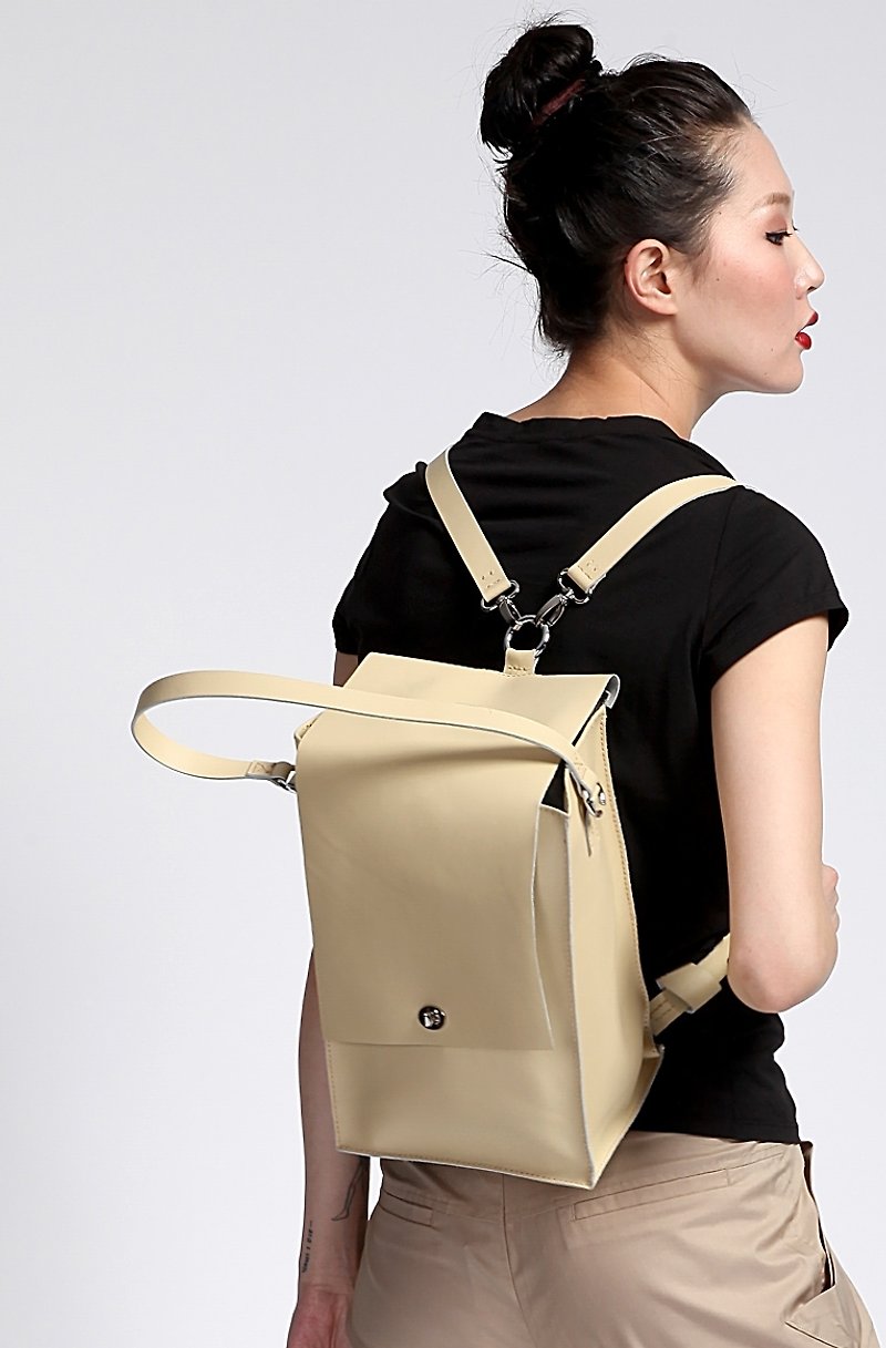 Zemneni 淺黃色 奶酪色 暖黃 背包 手拎包 - Backpacks - Genuine Leather Yellow
