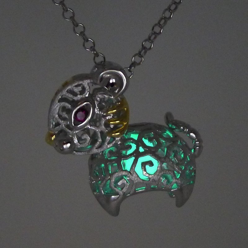HK086~ 925 Silver Tiger Shaped Lantern Pendant With 18 inches Silver Necklace - สร้อยติดคอ - เงิน สีเงิน