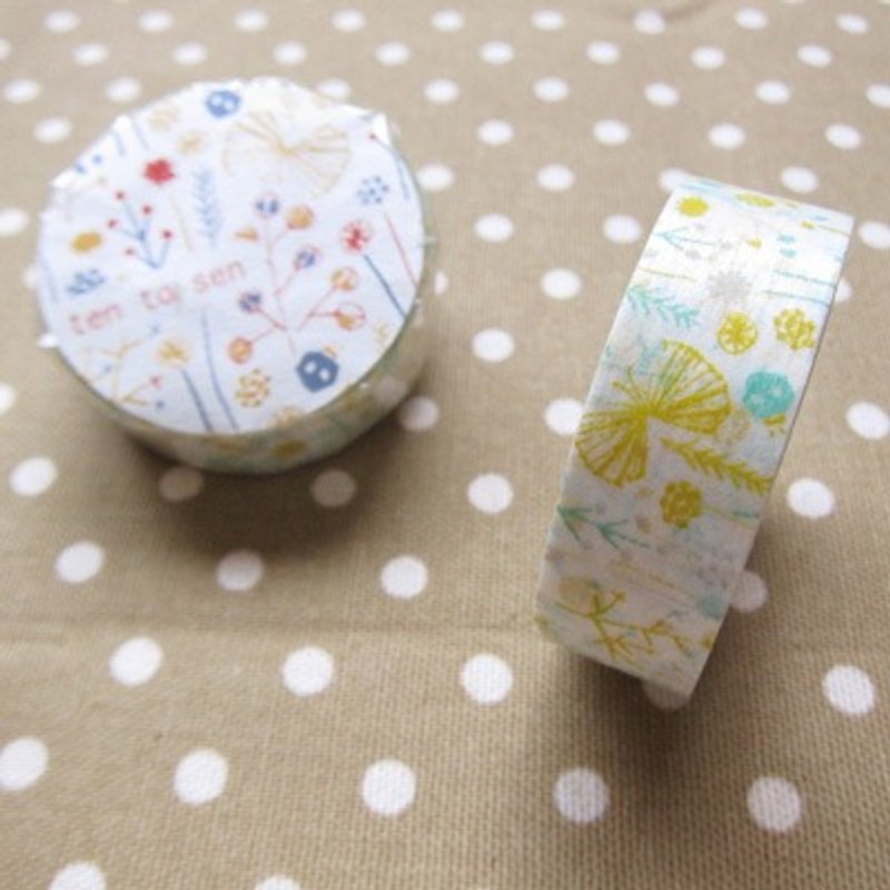 Kurashiki craftsman x dot line appearance workshop and paper tape [Flowers - Green + Yellow (26534-06)] - Washi Tape - Paper Yellow