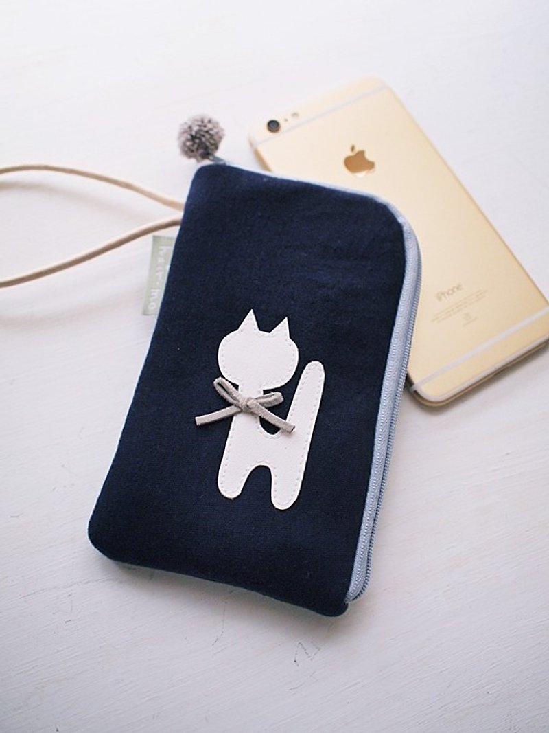 hairmo. L-shaped zipper cat waited portable phone bag / mobile power set - dark blue + gray ball + - Phone Cases - Paper Blue
