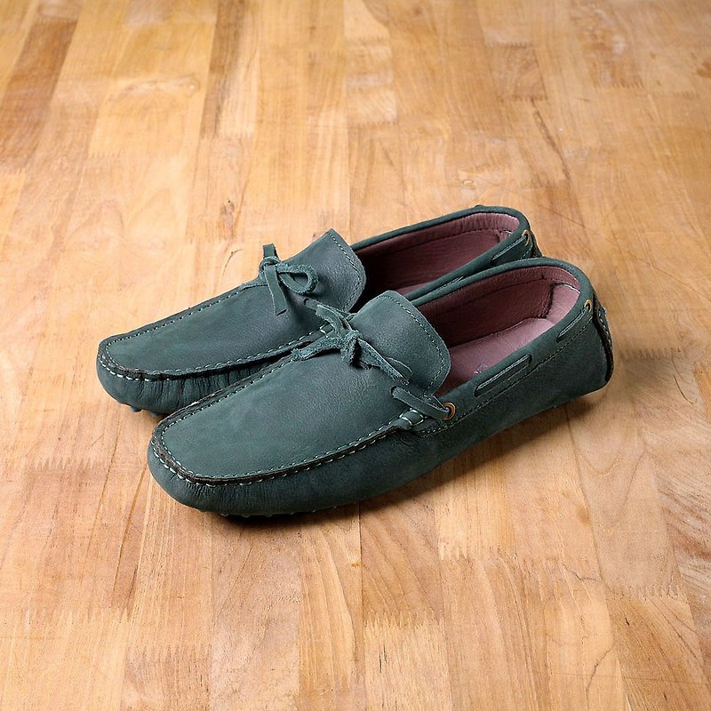 Vanger elegant beauty ‧ light travel life blue color peas loafers Va133 frosted dark green - รองเท้าอ็อกฟอร์ดผู้ชาย - หนังแท้ สีเขียว