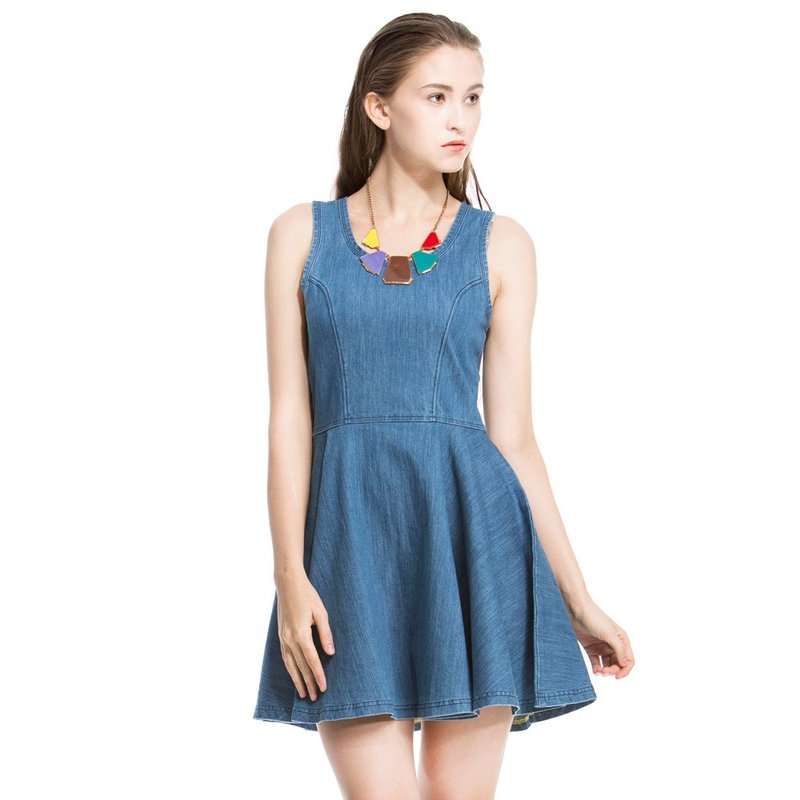 [DEF.IT] Something New Love - zipper color light blue denim dress ◎ - One Piece Dresses - Other Materials Blue