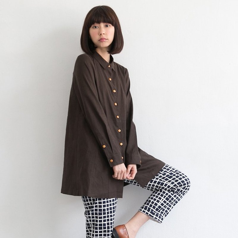 Xu Xu children ♪ natural cotton long-sleeved shirt styling - dark coffee - Women's Shirts - Other Materials Black