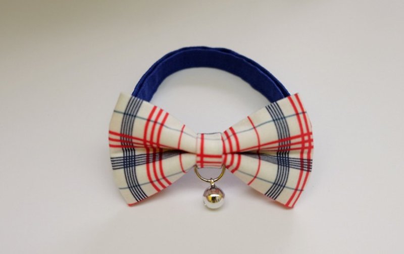 [Miya ko.] Handmade cloth grocery cats and dogs tie / tweeted / bow / handsome plaid / Japanese minimalist / pet collar / collar - Collars & Leashes - Other Materials 