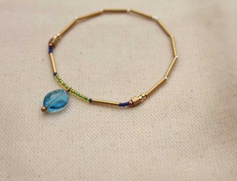 *hippie* Siena│Blue Glass Stone Beaded Bracelet - สร้อยข้อมือ - วัสดุอื่นๆ สีน้ำเงิน