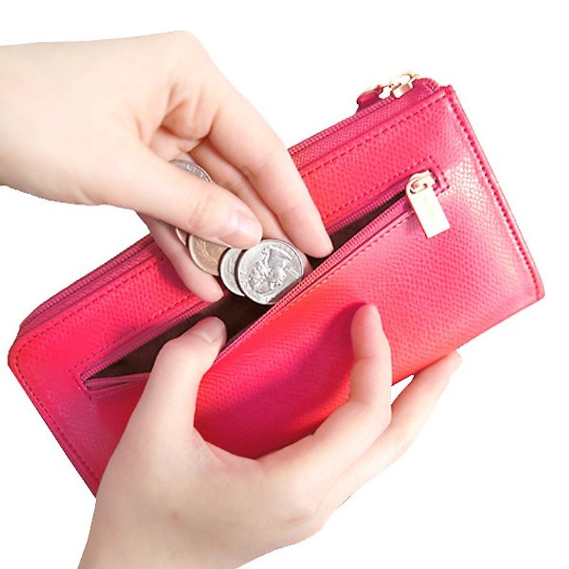 Dessin x monopoly- classic leather logo zipper long wallet - sweet pink, MPL23744 - กระเป๋าสตางค์ - หนังแท้ สึชมพู