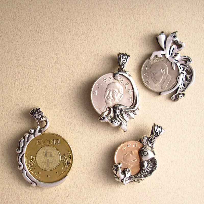中國風 手工設計銀飾 銀元錢夾 錢夾套組共四款 不含鍊 ART64 - 項鍊 - 純銀 銀色