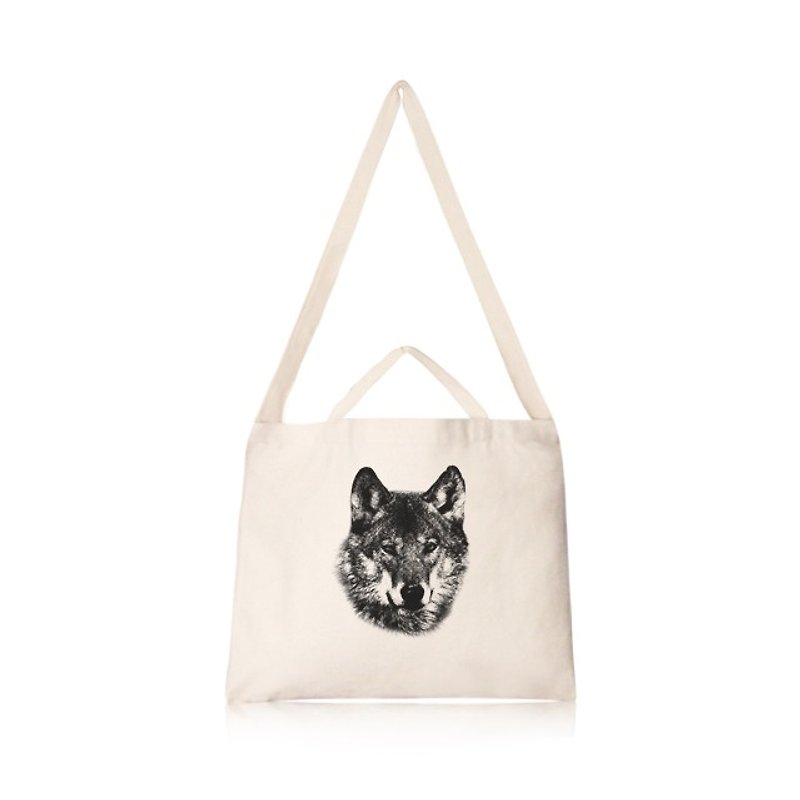 Wolf cultural and creative style horizontal canvas bag - กระเป๋าคลัทช์ - วัสดุอื่นๆ สีกากี