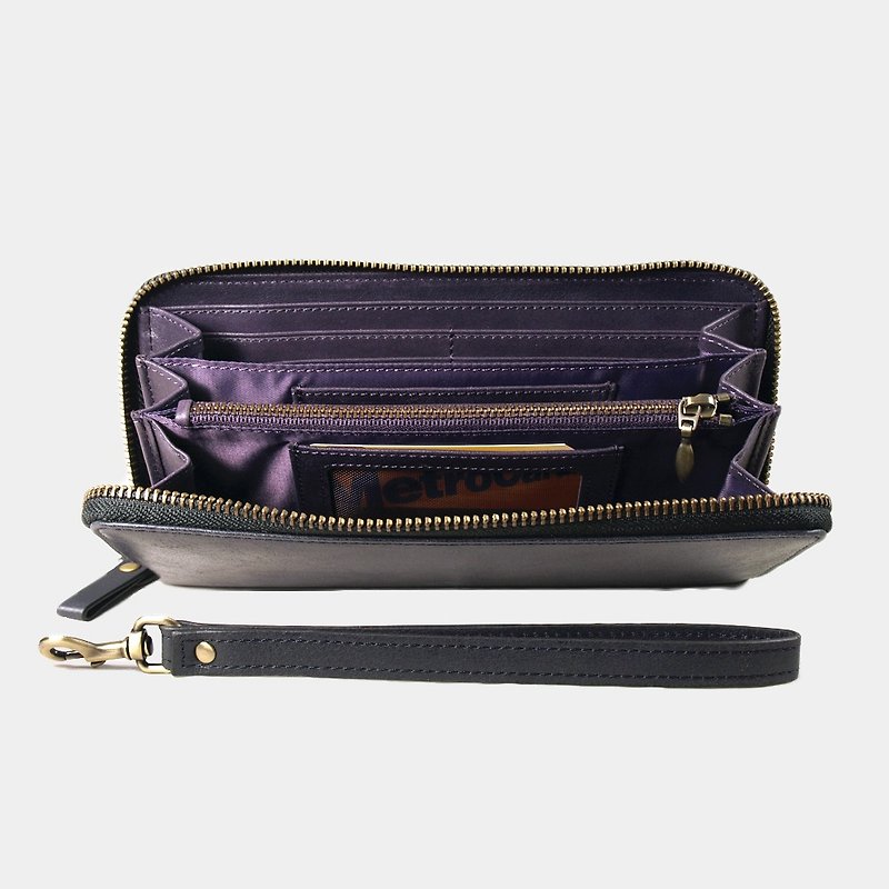 Montage Zip Leather Wallet with Wrist Strap - Purple - Wallets - Genuine Leather Purple