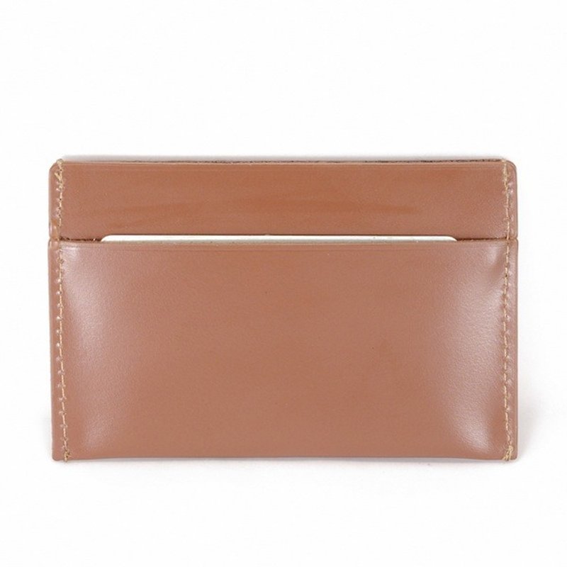 Simple vegetable tanned leather card holder brown business card holder - ที่ตั้งบัตร - หนังแท้ สีนำ้ตาล