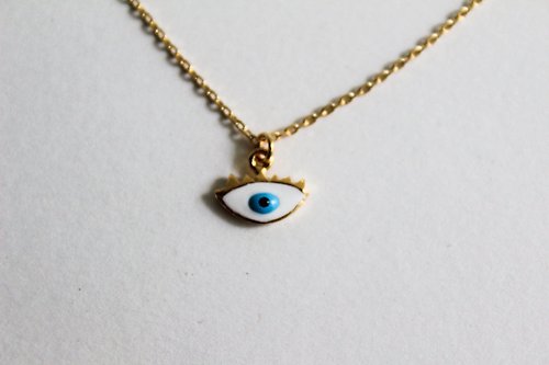labyrinthvintage 藍眼睛黃銅項鍊