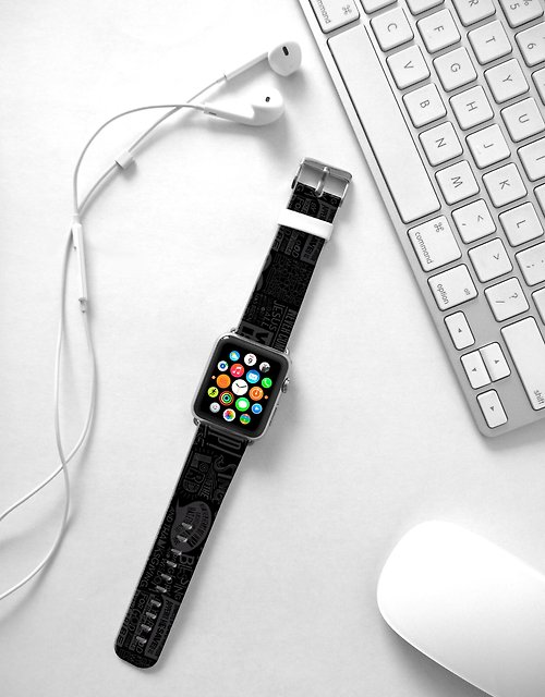 Freshion Apple Watch Series 1 , Series 2, Series 3 - Apple Watch 真皮手錶帶，適用於Apple Watch 及 Apple Watch Sport - Freshion 香港原創設計師品牌 - 黑色文字圖案 93